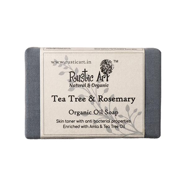 Rustic Art Organic Handmade Tea Tree Rosemary Soap 100 gm - Soaps