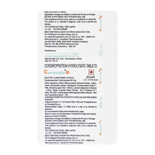 Cerevate 90mg Tablet 10'S - Nootropics And Neurotrophics