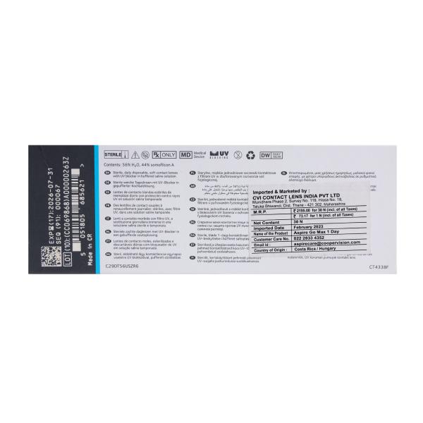 CooperVision GO MAX 1 Day UV Spherical Daily Disposable Hydrogel Lenses (30 Lenses) (Power -2.00) - Eyecare Lenses