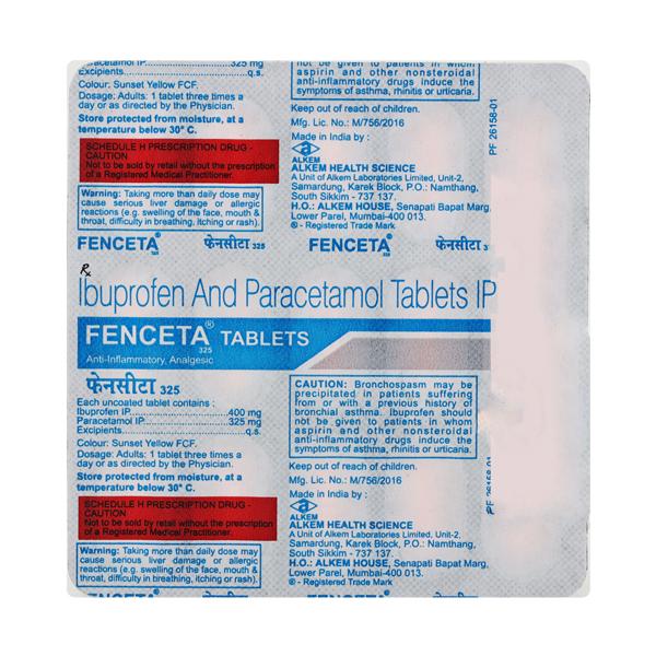 FENCETA 325 Tablet 15's - Pain relief-Nsa