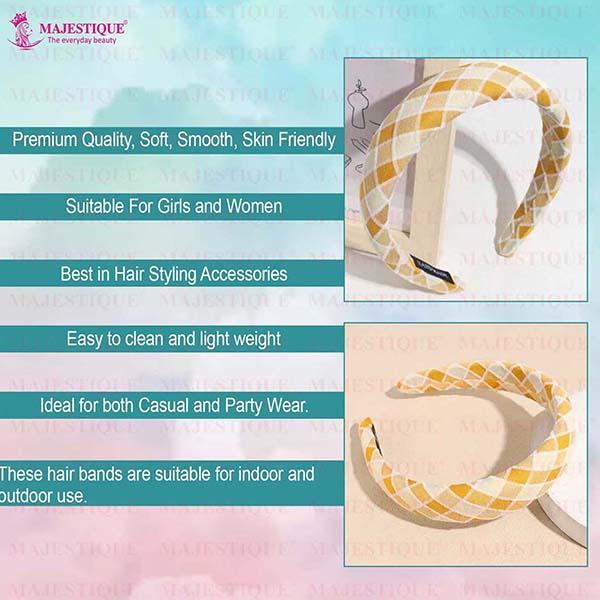 Majestique Padded & Wide Headbands, Stylish Hairband, Puffy Sponge, Printed Band - Yellow 1's - Hair Clips/Bands