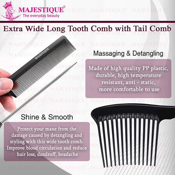 Majestique Extra Wide Comb for Styling and Grooming with Tail comb, Detangle Without Breakage 1's - Hair Combs