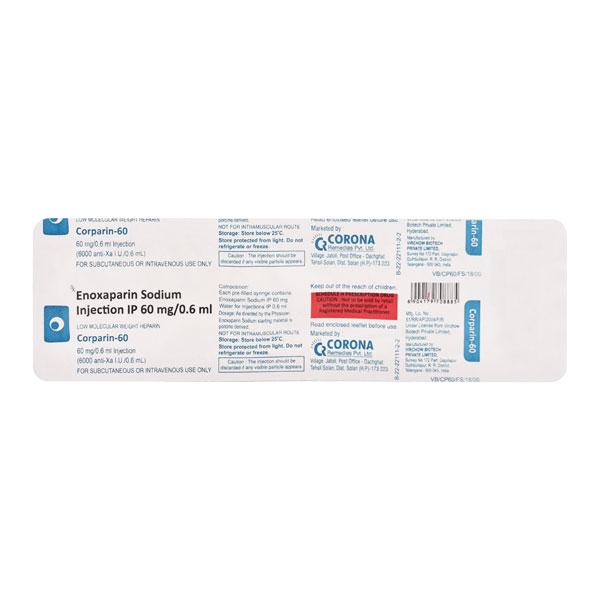 CORPARIN 60mg Injection(Pfs) 0.6ml - Blood Clot-Ant