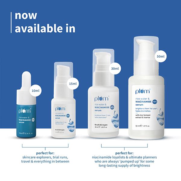 Plum Rice Water & 10% Niacinamide Face Serum - Brightens from 1st Use, Dermat-Tested 50 ml - Face Serum