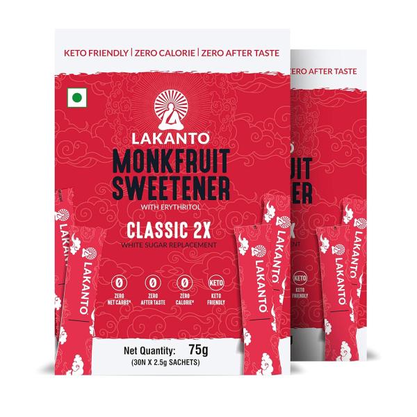 Netmeds | Lakanto Monkfruit Sweetener Sachets - Classic 2X (30's X 2.5 g) 1's