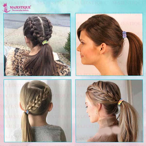 Majestique Printed Stretchable Braided Hair Tie Rubber Bands Ponytail Holder Scrunchies 12's - Hair Clips/Bands
