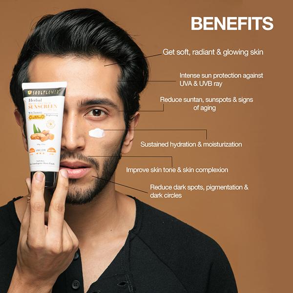 Soulflower Herbal Broad Spectrum SUNSCREEN SPF 50+ with Turmeric - SPF 50+ PA+++ 100 gm - Face Sunscreen