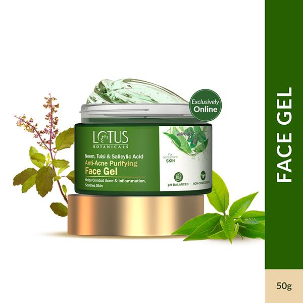 Netmeds | Lotus Botanicals Neem, Tulsi, Salicylic Acid Anti-Acne Purifying Face Gel, For Acne Prone Skin 50 gm