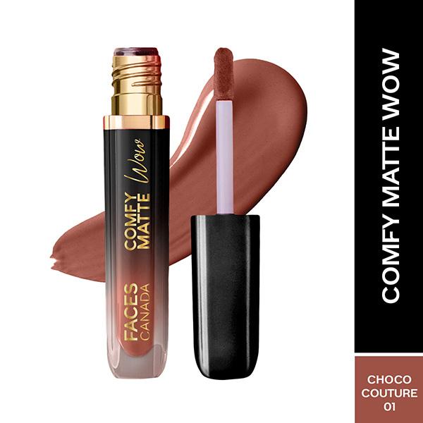 Netmeds | Faces Canada Comfy Matte Wow Liquid Lipstick - Choco Couture 01, One Swipe Application 3.8 ml
