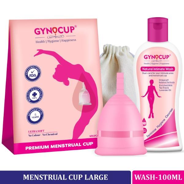 Netmeds | GynoCup Reusable Menstrual Cup - Large + Natural Menstrual Cup Wash Liquid 100 ml