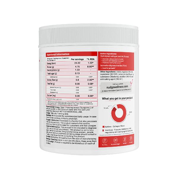 Nudge Wellness Collagen Peptide Hydrolyzed Collagen Peptide Powder Sourced From France Blueberry Flavour 210 gm - Hair & Skin