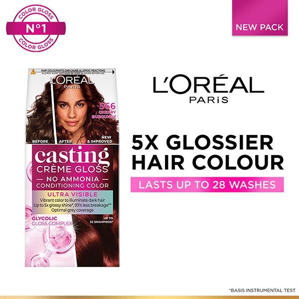L'Oreal Paris Casting Creme Gloss Ultra Visible Hair Color with No Ammonia, Cherry Burgundy 566 1's - Crème