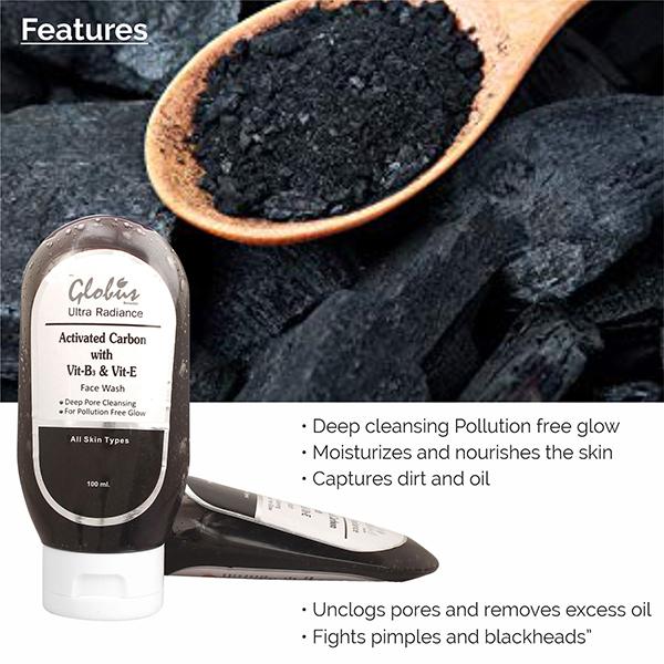 Globus Remedies Activated Carbon with Vitamin B3 and Vitamin E Face Wash 200 ml - Face Washes