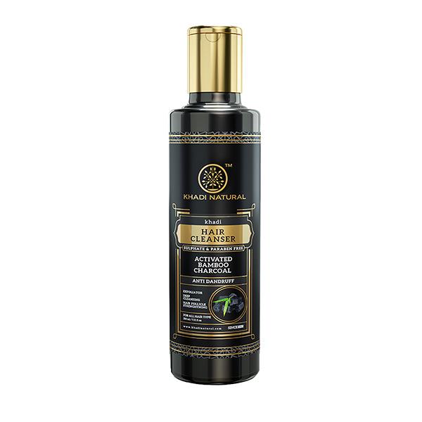KHADI NATURAL CHARCOAL CLEANSER/SHAMPOO WITH ACTIVATED BAMBOO CHARCOAL SULPHATE PARABEN FREE 210 ml - Shampoos