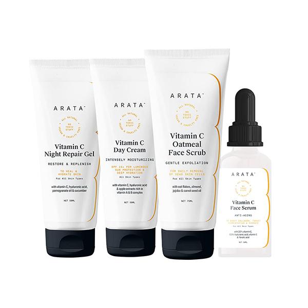 Arata Vitamin C Overnight Face Care Regime With Vitamin C Oatmeal Scrub (75 ML), Face Serum (30 ML), Day Cream (50 ML) & Night Repair Gel (50 ML) 1's - Face Serum