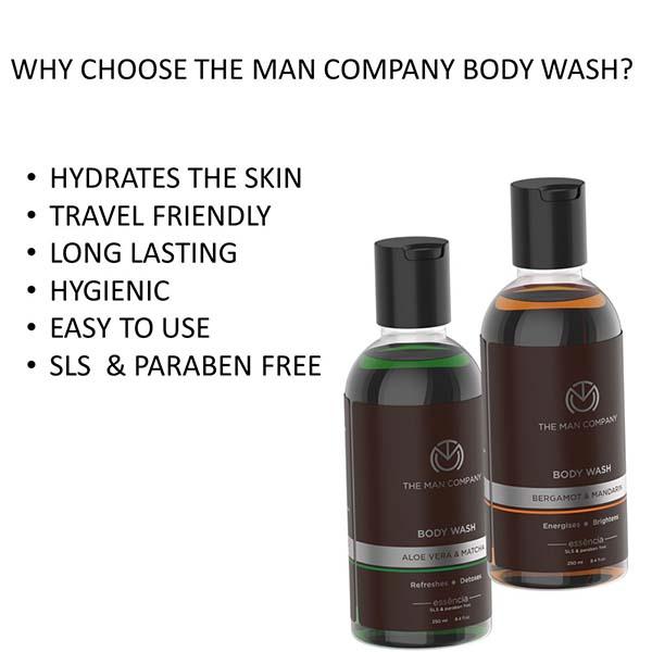 The Man Company Body Wash with Bergamot & Mandarin Aloe Vera & Matcha SLS & Paraben Free 250ml x 2 (With Free 2 Complementary Loofah) 940 gm - Shower Gels & Body Wash
