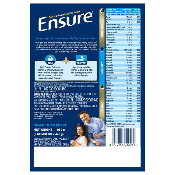 Ensure Nutritional Powder - Vanilla Flavour 950 g (Refill Pack) - Daily Health Drinks