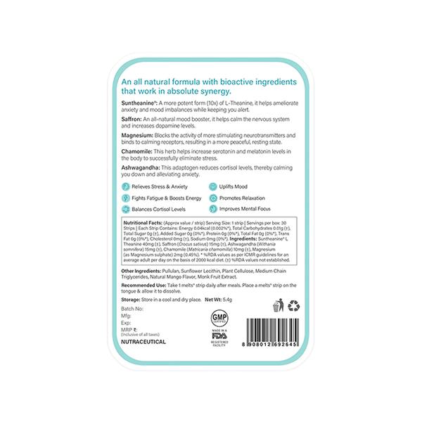 Wellbeing Nutrition Melts Calm and Relaxation Suntheanine L-theanine, Magnesium and Chamomile (30 Strips) - Mental Health