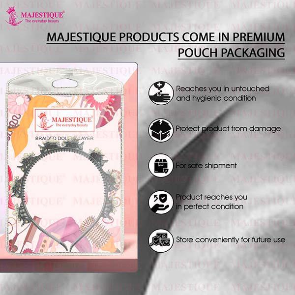 Majestique Stylish Braided Double Layer Twist Plait Plastic Headband with Elegant Flower 1's - Hair Clips/Bands