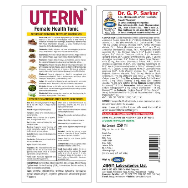 Allen Uterin Female Health Tonic 250 ml - Personal Care (Ayush)