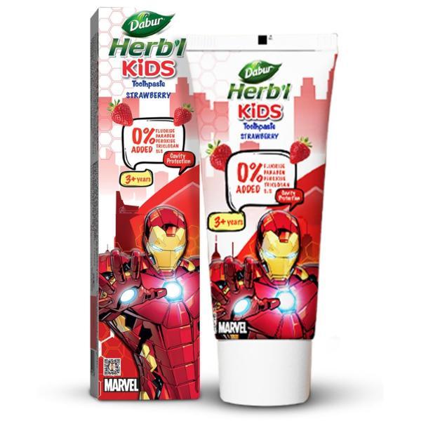 Netmeds | Dabur Herbal Kids Marvel Iron Man Edition Toothpaste (3+ Years) Strawberry Flavour 80 g