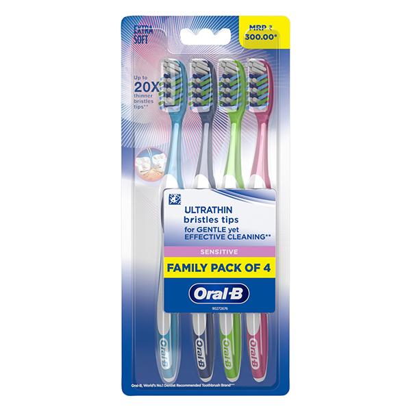 Netmeds | Oral B Sensitive & Gums Extra Softs Manual Toothbrush For Adults, Multicolor 4's