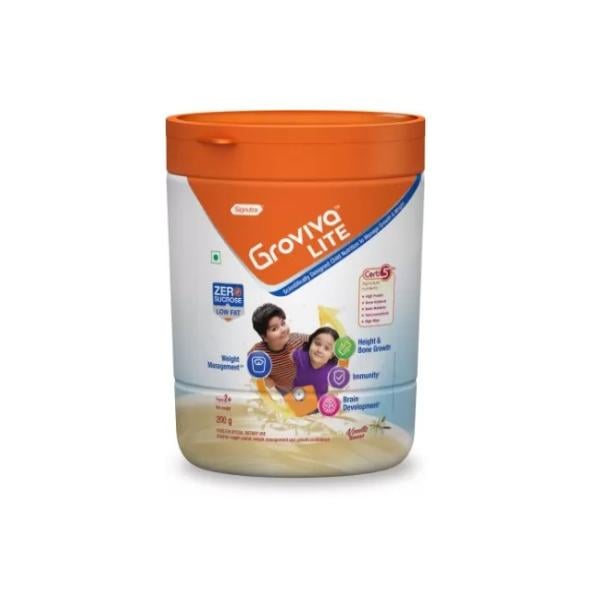 Netmeds | Groviva Lite Age 2+ Child Nutrition Supplement Powder Jar - Vanilla Flavour 200 g