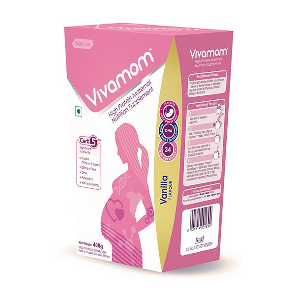 Netmeds | Vivamom High Protein Maternal Nutrition Supplement Powder Refill Gluten Free - Vanilla Flavour 400 g