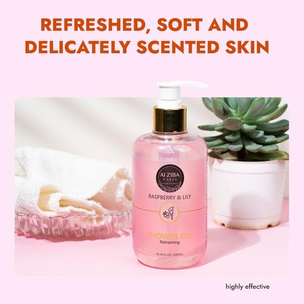 Alziba Cares Shower Gel - Raspberry & Lily 300 ml - Shower Gels & Body Wash