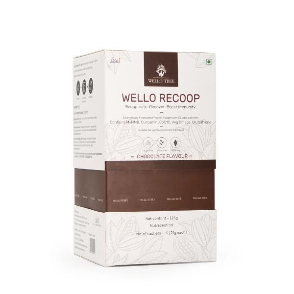Netmeds | WelloTree Wello Recoop Protein Powder - Chocolate Flavour (Pack Of 6 x 21g) 1's