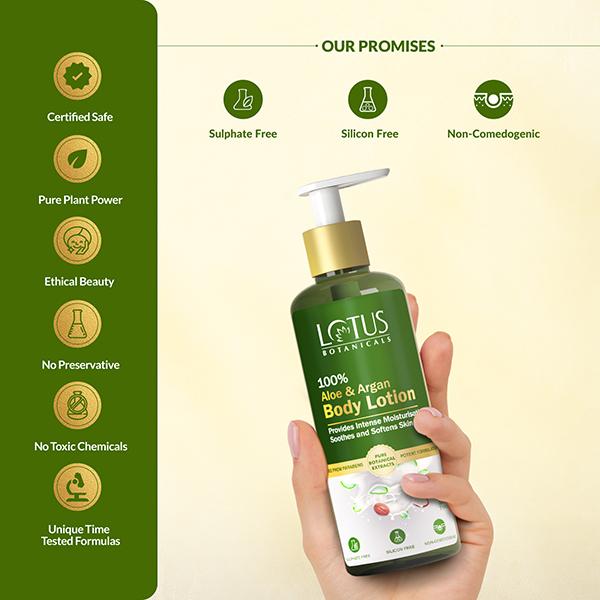 Lotus Botanicals 100% Aloe & Argan Body Lotion, For All Skin Types 280 ml - Face Moisturizers