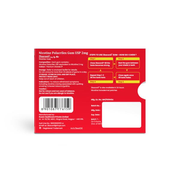 2baconil Icy Mint 2 mg Sugar Free Chew Gum 9's - Nicotine Gums/Lozenges