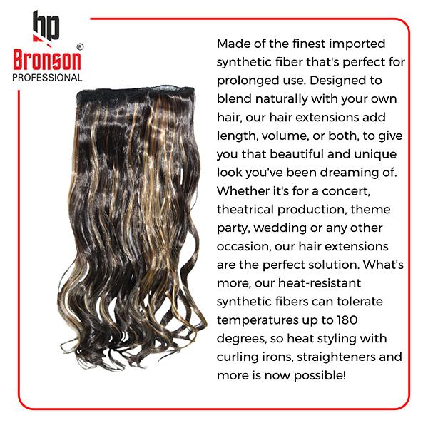 Bronson Professional Hair Extensions Out Curl 5 Clip-In 24 inch Black Brown Highlight No 28/2 1's - Hair Clips/Bands