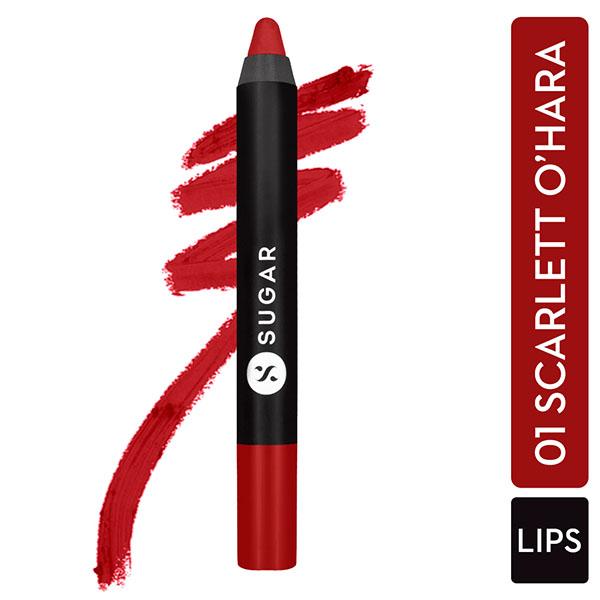Netmeds | SUGAR Cosmetics Matte As Hell Crayon Lipstick - 01 Scarlett O'hara (Red) 2.8 gm