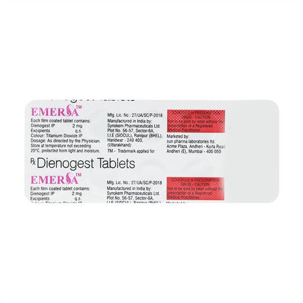 Emersa 2mg Tablet 10'S - Contraception-Ora