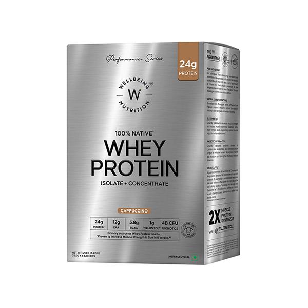 Netmeds | Wellbeing Nutrition Whey Protein Isolate + Concentrate (Cappuccino) 213 g