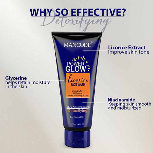 Mancode Power Glow With Licorice Face Wash For Men 100 ml - Face Wash & Cleansers