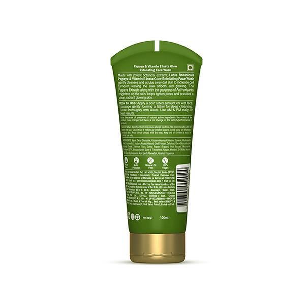 Lotus Botanicals Papaya & Vitamin E Insta Glow Exfoliating Facewash Face Wash 100 ml - Face Washes