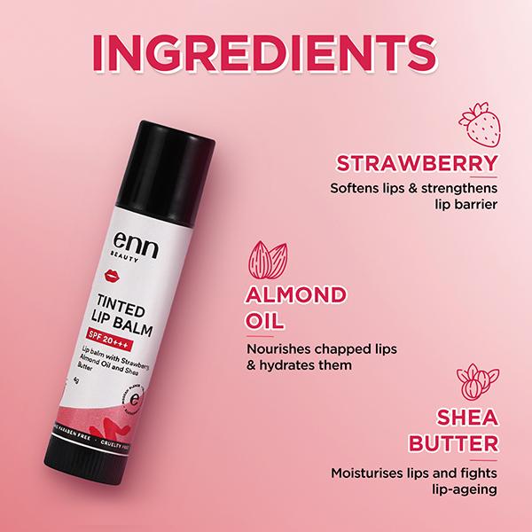ENN Strawberry Tinted Lip Balm With Spf 20+++ 4 gm - Lip Balms