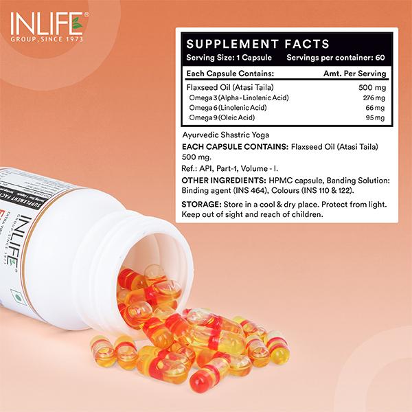 INLIFE Flaxseed Oil 500 mg Veg Capsules 60's - Omega Fish Oil Fatty Acids