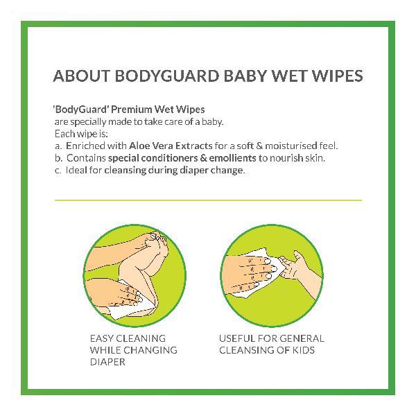BodyGuard Premium Baby Wet Wipes with Aloe Vera Extract (Pack of 5 x 72's) - Diapers & Wipes