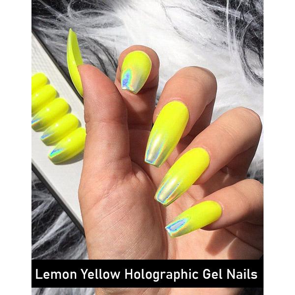 Nails On Board Handmade Press On Gel Nails- Holographic Lemon Yellow Small 50 gm - Nail Care