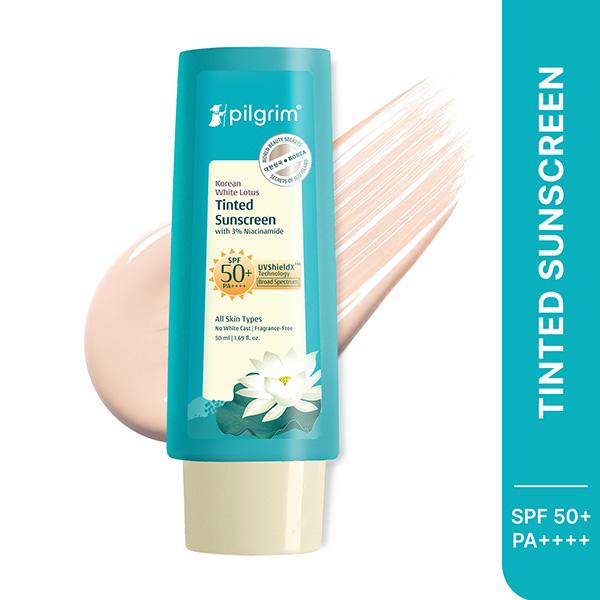 Pilgrim Korean White Lotus Tinted Sunscreen SPF 50+ PA++++ with 3% Niacinamide 50 ml - Face Sunscreen