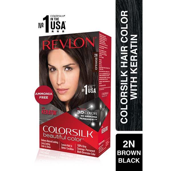Revlon ColorSilk Beautiful Hair Color with Keratin 3D Color - 2N Brown Black 91.8ml + Outrageous Shampoo 90ml (91.8ml + 90ml) 1's - Crème