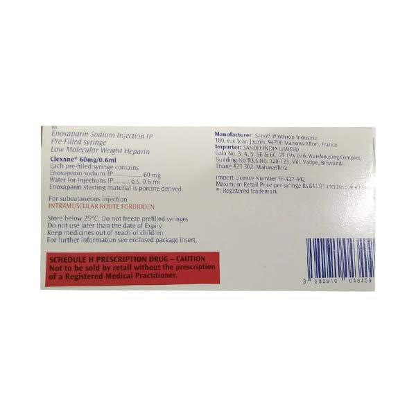 CLEXANE 60mg Prefilled Syringe(Pfs) 10X0.6ml - Blood Clot-Ant