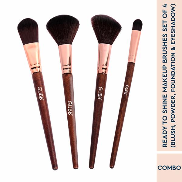 Netmeds | Gubb Ready To Shine Makeup Brushes Set Of 4 (Blush, Powder, Foundation & Eyeshadow) 1's