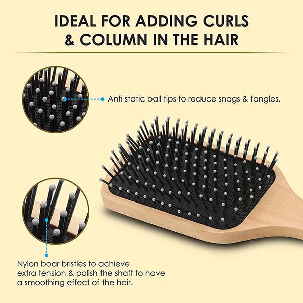Bronson Professional Paddle Hair Brush Wooden with Strong & Fflexible Nylon Bristles 12's - Hair Brushes