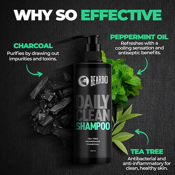 Beardo Deep Clean Shampoo With Tea Tree, Peppermint, And Charcoal 200 ml - Shampoos