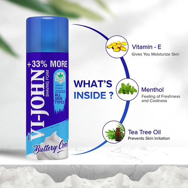 VI-JOHN Shaving Foam All Skin Type with Vitmin E and Anti-Bacterial 400ml , Shaving Foam for Men 2's - Shaving Foams