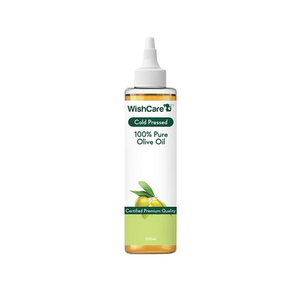 Netmeds | WishCare 100% Pure Cold Pressed Olive Oil for Dry & Frizzy Hair and Glowing Skin (200ml)